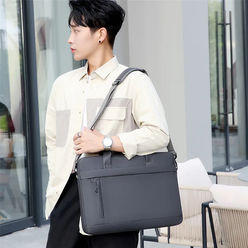 HOMEFISH 15-Inch Laptop Shoulder Bag, Waterproof Light Luxury Office Handbag, Men's Business Daily Messenger Bag