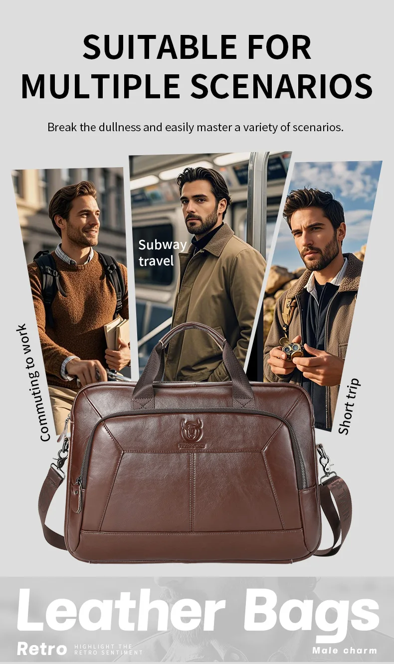 BULLCAPTAIN Men's Genuine Leather Briefcase 15.6 Inch Laptop Bag Business Office Handbag Large Capacity Shoulder Messenger Bag