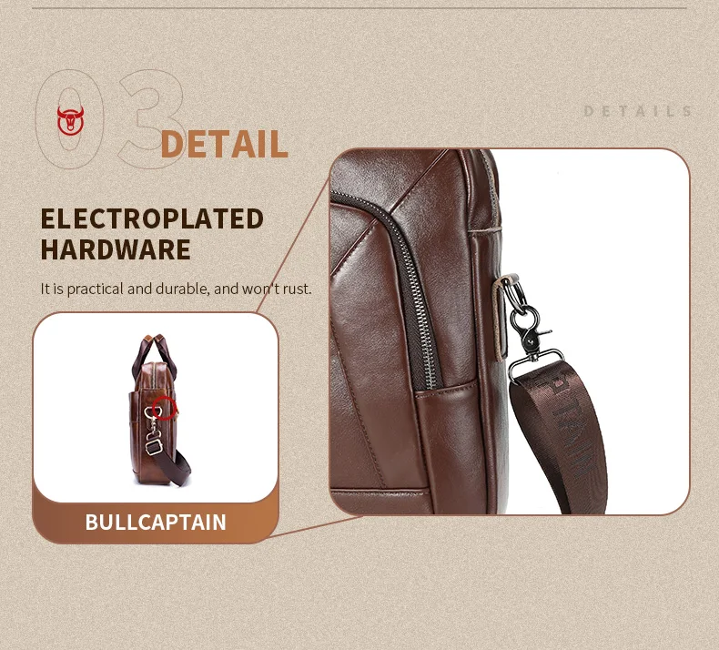 BULLCAPTAIN Men's Genuine Leather Briefcase 15.6 Inch Laptop Bag Business Office Handbag Large Capacity Shoulder Messenger Bag