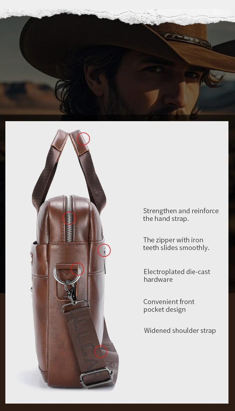 BULLCAPTAIN Men's Genuine Leather Briefcase 15.6 Inch Laptop Bag Business Office Handbag Large Capacity Shoulder Messenger Bag