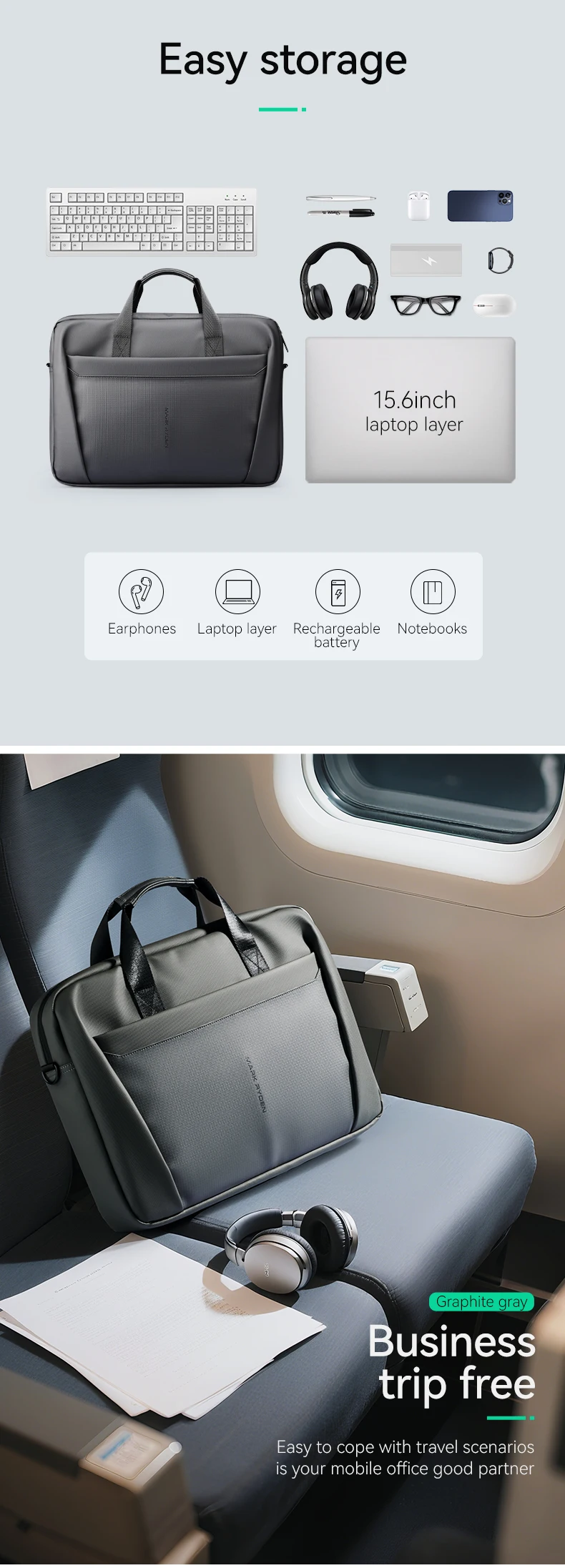 Mark Ryden Laptop Bag, 15.6 Inch Oxford Briefcase, Multi-pocket Business Messenger Bag for Work Travel