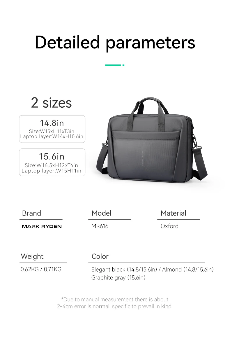 Mark Ryden Laptop Bag, 15.6 Inch Oxford Briefcase, Multi-pocket Business Messenger Bag for Work Travel