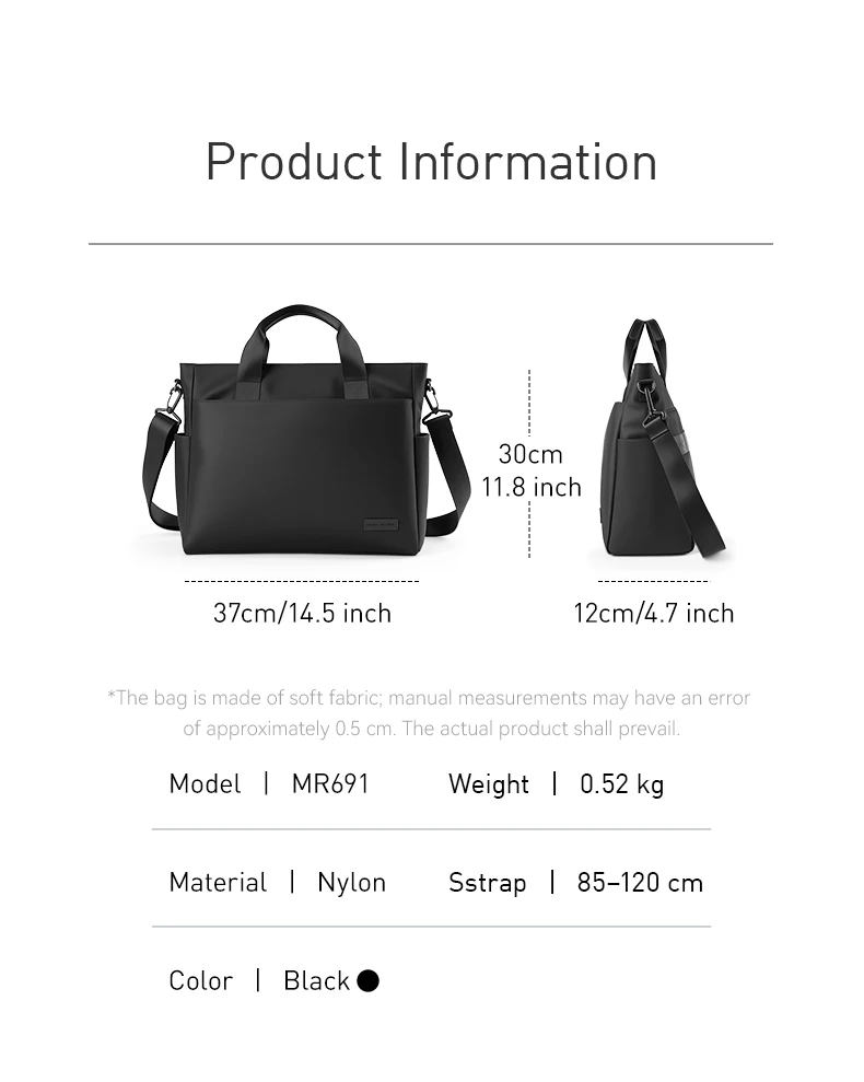 `MARK RYDEN Laptop Tote Bag Nylon Water Repellent Fits 14 inch MacBook YKK Zipper Business Briefcase`