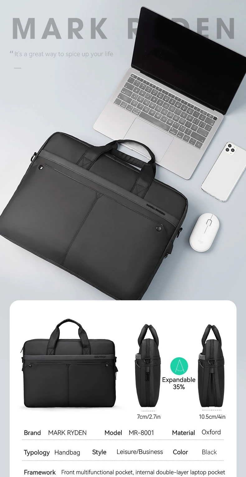 MARK RYDEN Laptop Briefcase Oxford Fabric Water Resistant 14/15.6 inch Expandable Business Handbag