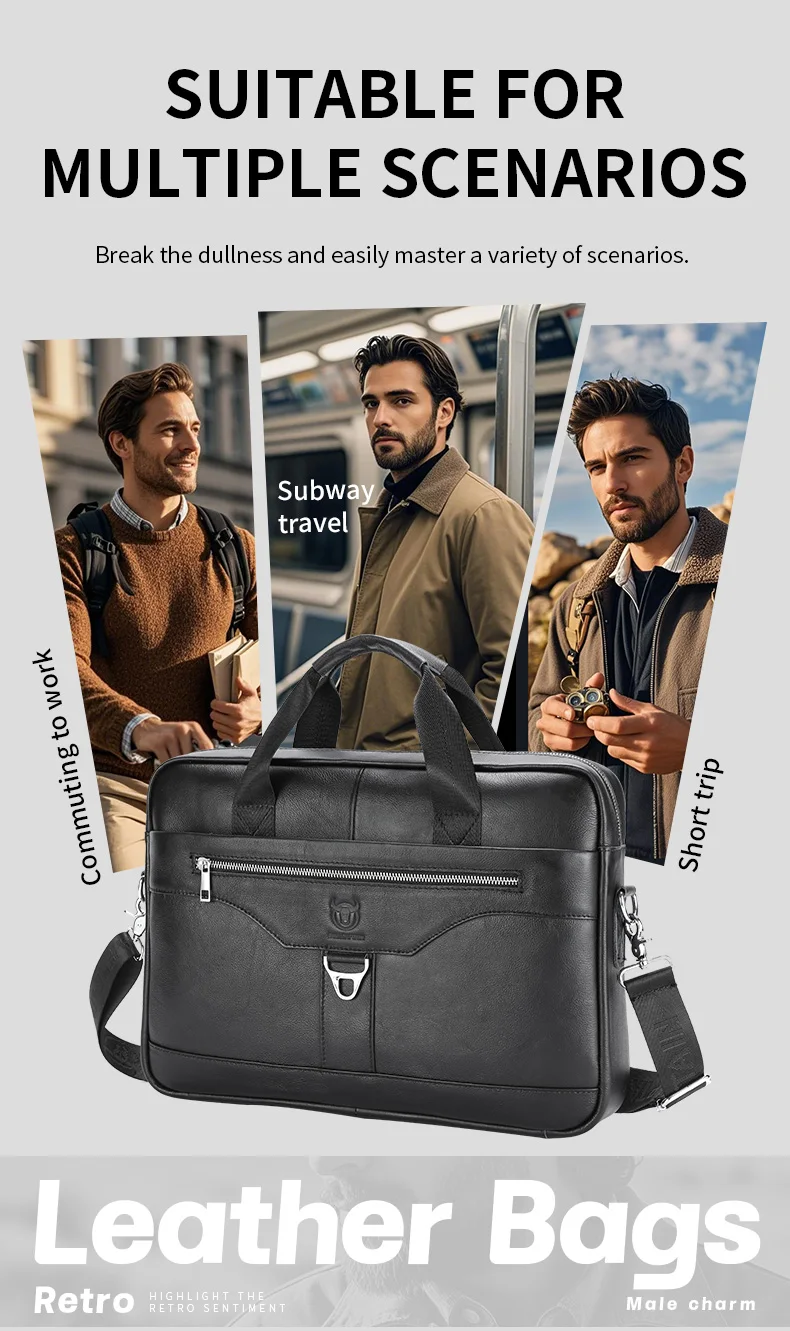 BULLCAPTAIN Genuine Leather Briefcase for Men Vintage Business Laptop Bag Large Capacity Messenger Handbag Shoulder Bag for Work