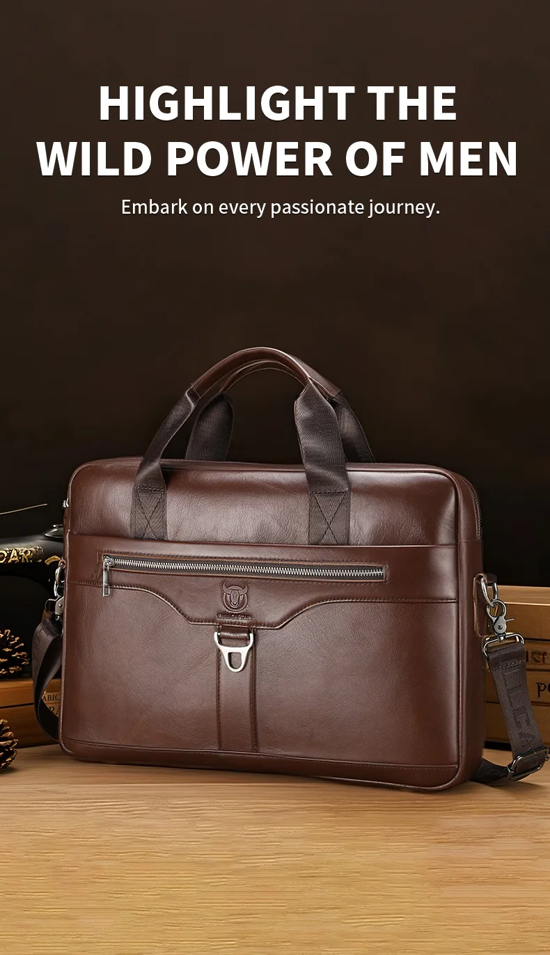 BULLCAPTAIN Genuine Leather Briefcase for Men Vintage Business Laptop Bag Large Capacity Messenger Handbag Shoulder Bag for Work