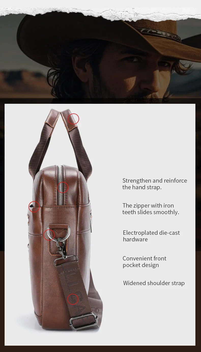 BULLCAPTAIN Genuine Leather Briefcase for Men Vintage Business Laptop Bag Large Capacity Messenger Handbag Shoulder Bag for Work