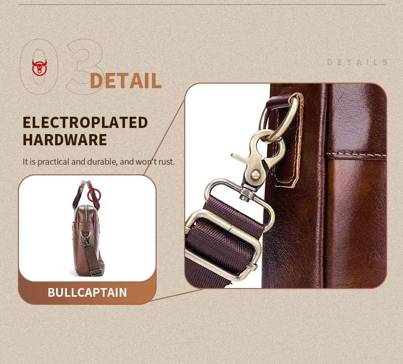 BULLCAPTAIN Genuine Leather Briefcase for Men Vintage Business Laptop Bag Large Capacity Messenger Handbag Shoulder Bag for Work