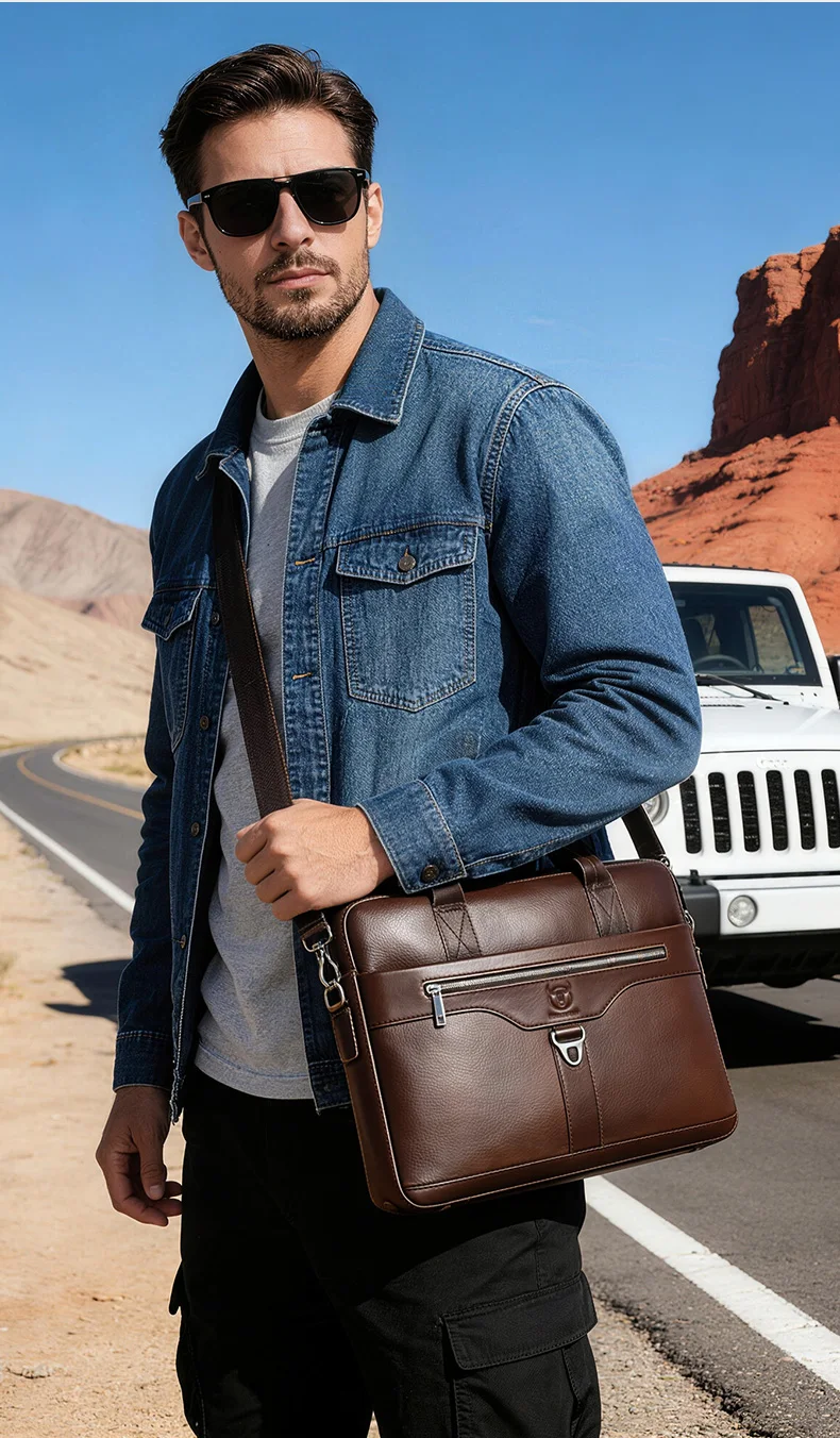 BULLCAPTAIN Genuine Leather Briefcase for Men Vintage Business Laptop Bag Large Capacity Messenger Handbag Shoulder Bag for Work