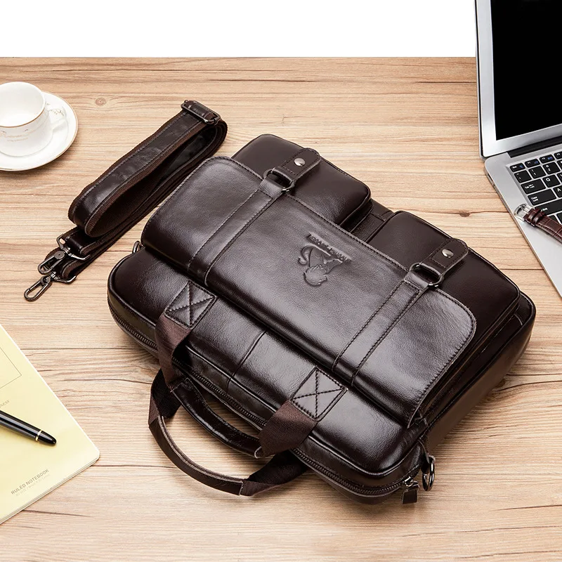 New 100% Genuine Leather Men's Briefcase Laptop Bag Large Capacity Business Handbag Casual Shoulder Crossbody Bags Messenger Bag