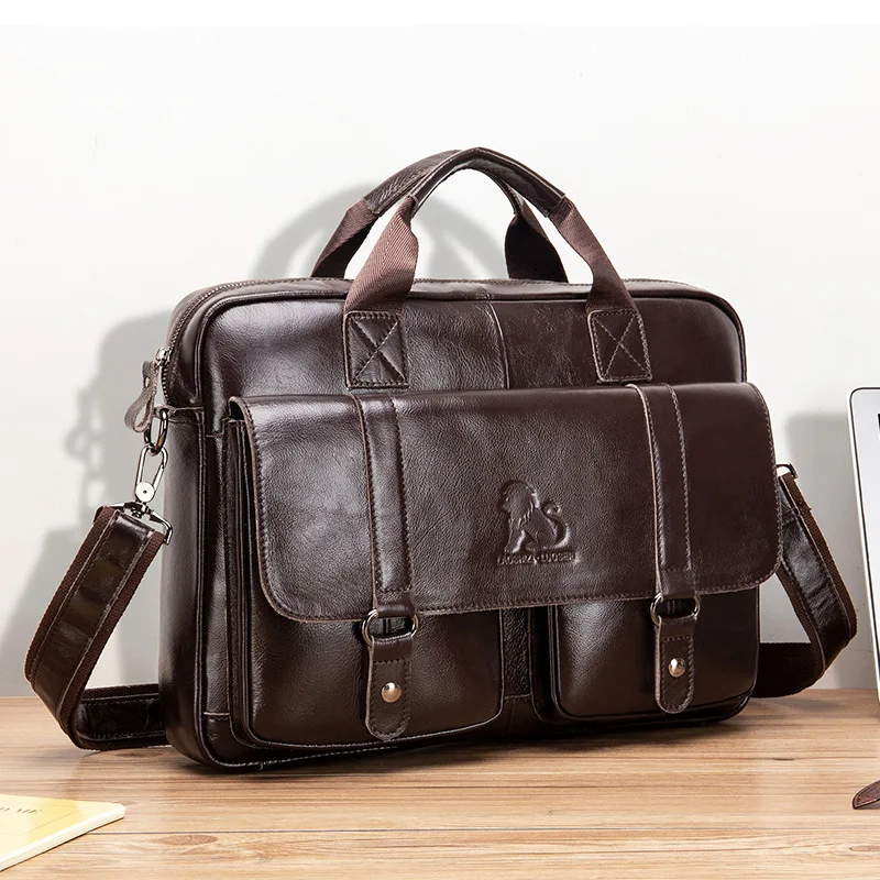 New 100% Genuine Leather Men's Briefcase Laptop Bag Large Capacity Business Handbag Casual Shoulder Crossbody Bags Messenger Bag