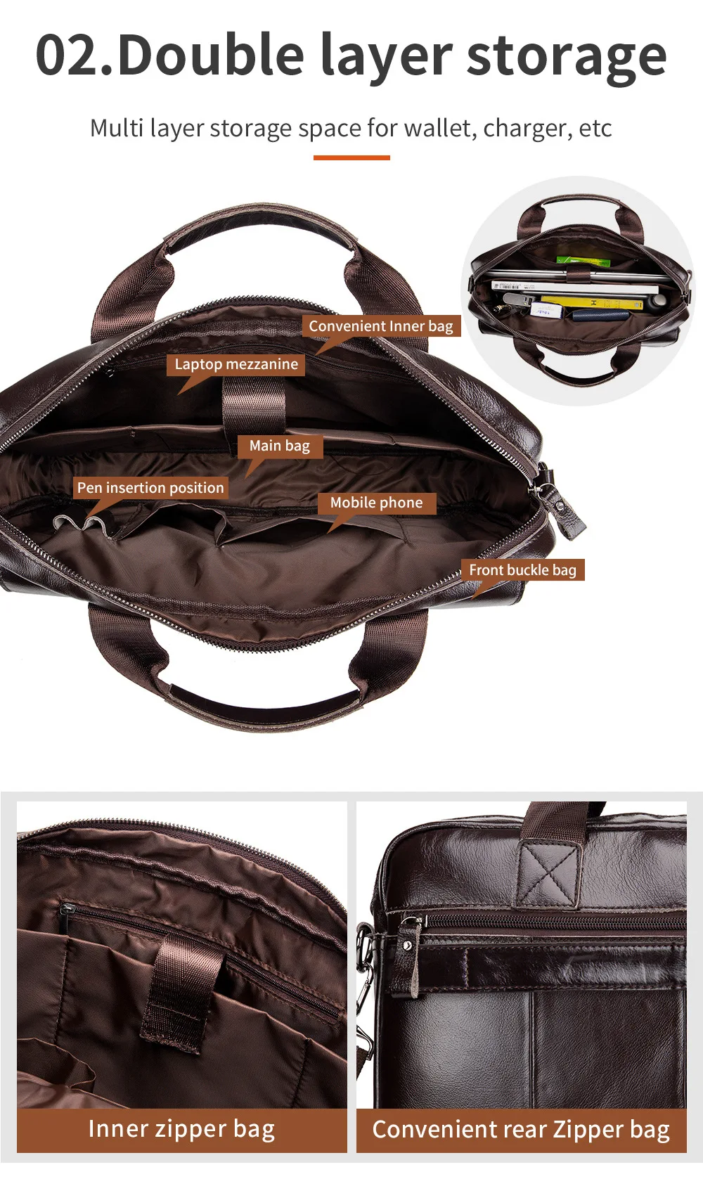 New 100% Genuine Leather Men's Briefcase Laptop Bag Large Capacity Business Handbag Casual Shoulder Crossbody Bags Messenger Bag