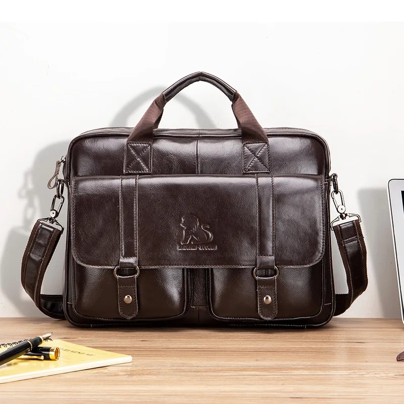 New 100% Genuine Leather Men's Briefcase Laptop Bag Large Capacity Business Handbag Casual Shoulder Crossbody Bags Messenger Bag