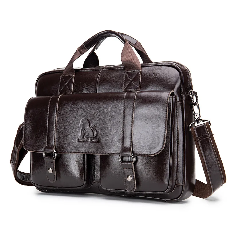 New 100% Genuine Leather Men's Briefcase Laptop Bag Large Capacity Business Handbag Casual Shoulder Crossbody Bags Messenger Bag