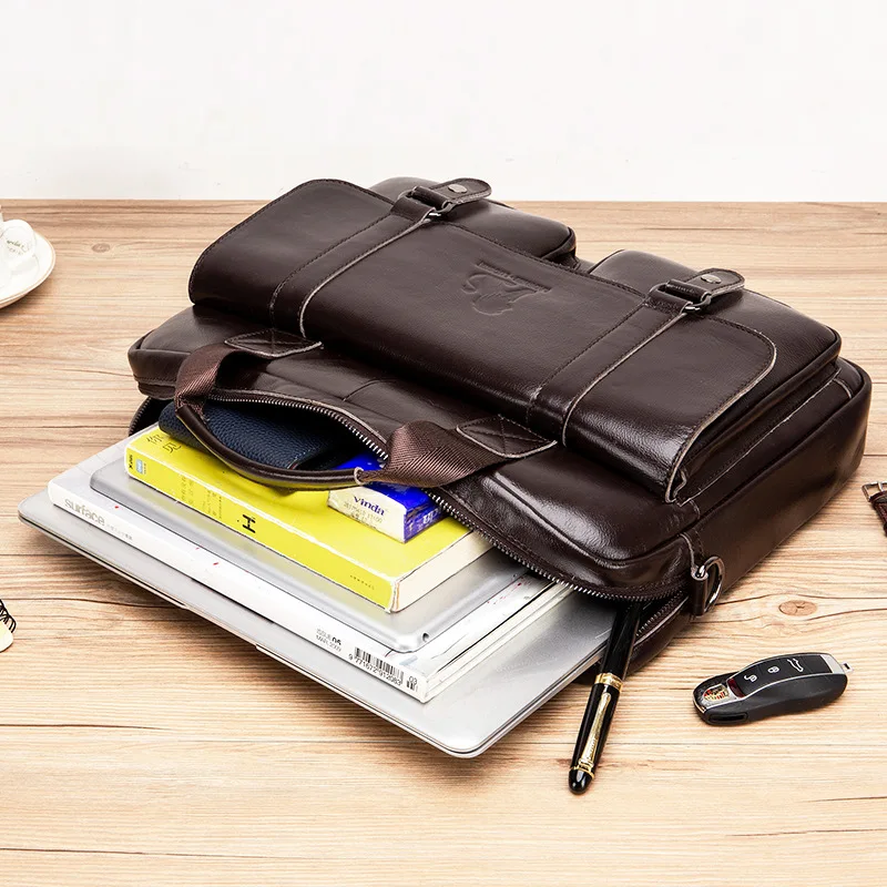New 100% Genuine Leather Men's Briefcase Laptop Bag Large Capacity Business Handbag Casual Shoulder Crossbody Bags Messenger Bag