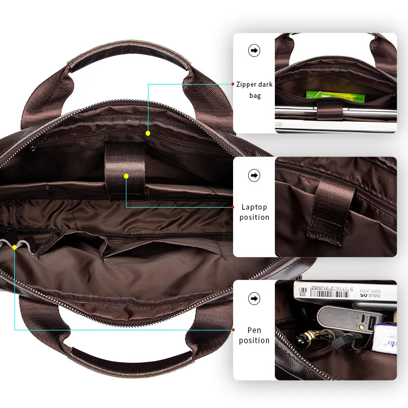 New 100% Genuine Leather Men's Briefcase Laptop Bag Large Capacity Business Handbag Casual Shoulder Crossbody Bags Messenger Bag