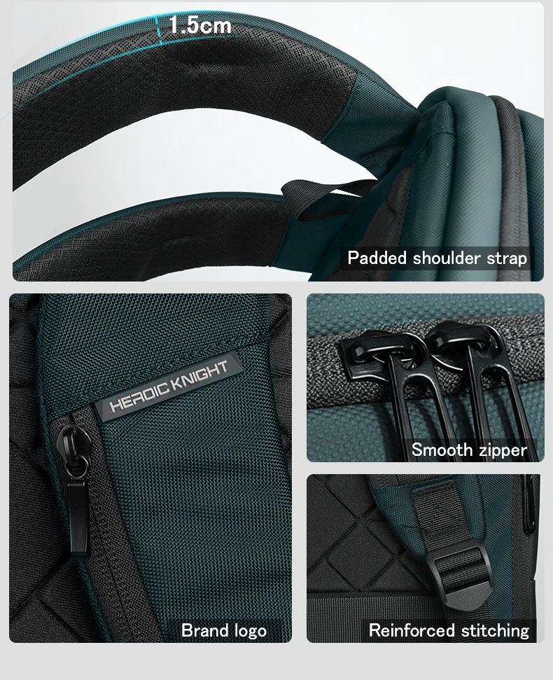 Heroic Knight 17-inch Laptop Backpack Waterproof Oxford Fabric Men's Bag with USB Charging Port Backpack for Business and Travel