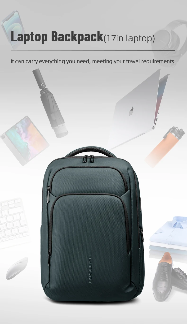 Heroic Knight 17-inch Laptop Backpack Waterproof Oxford Fabric Men's Bag with USB Charging Port Backpack for Business and Travel