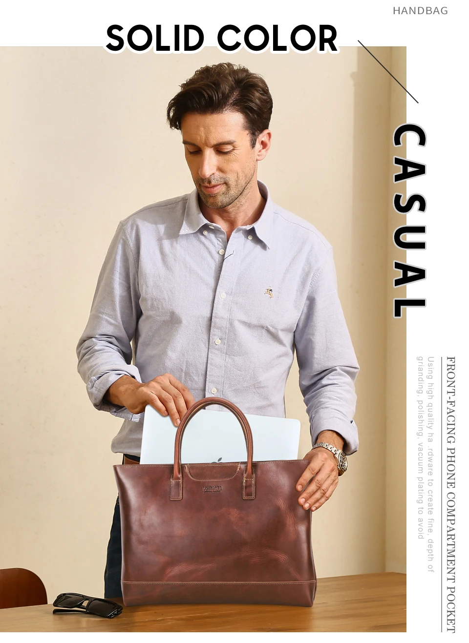 CONTACT'S Genuine Leather Tote Business Bag for Men Briefcase Portfolio Bag A4 Document Bag Tote Laptop Bags for 15" Macbook Air