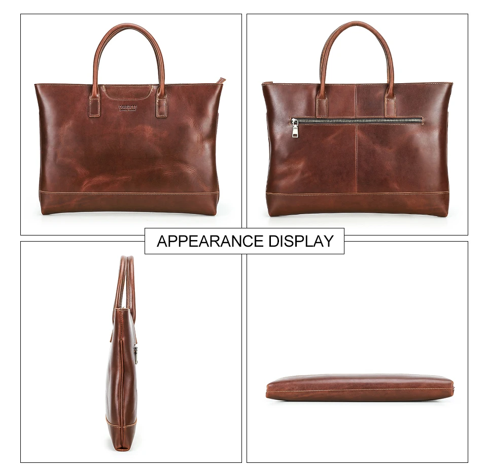 CONTACT'S Genuine Leather Tote Business Bag for Men Briefcase Portfolio Bag A4 Document Bag Tote Laptop Bags for 15" Macbook Air