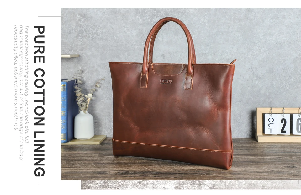CONTACT'S Genuine Leather Tote Business Bag for Men Briefcase Portfolio Bag A4 Document Bag Tote Laptop Bags for 15" Macbook Air