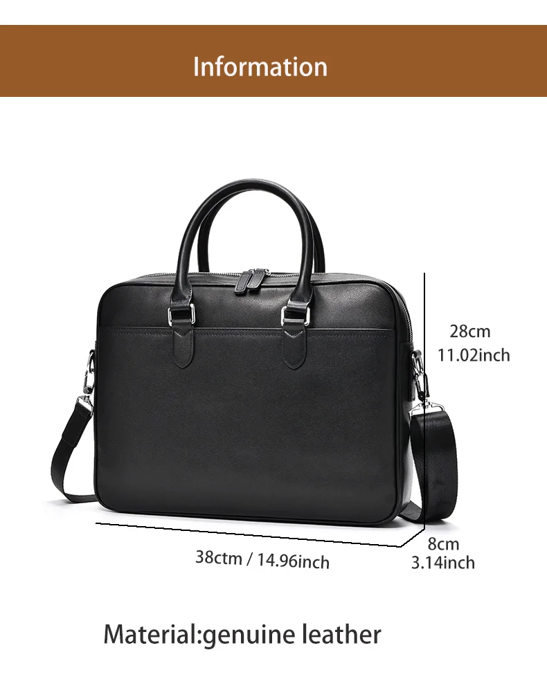 Genuine Leather Men's Briefcase Original Natural Cowhide Handbag Leisure Crossbody Bag Business Men Bag For Laptops