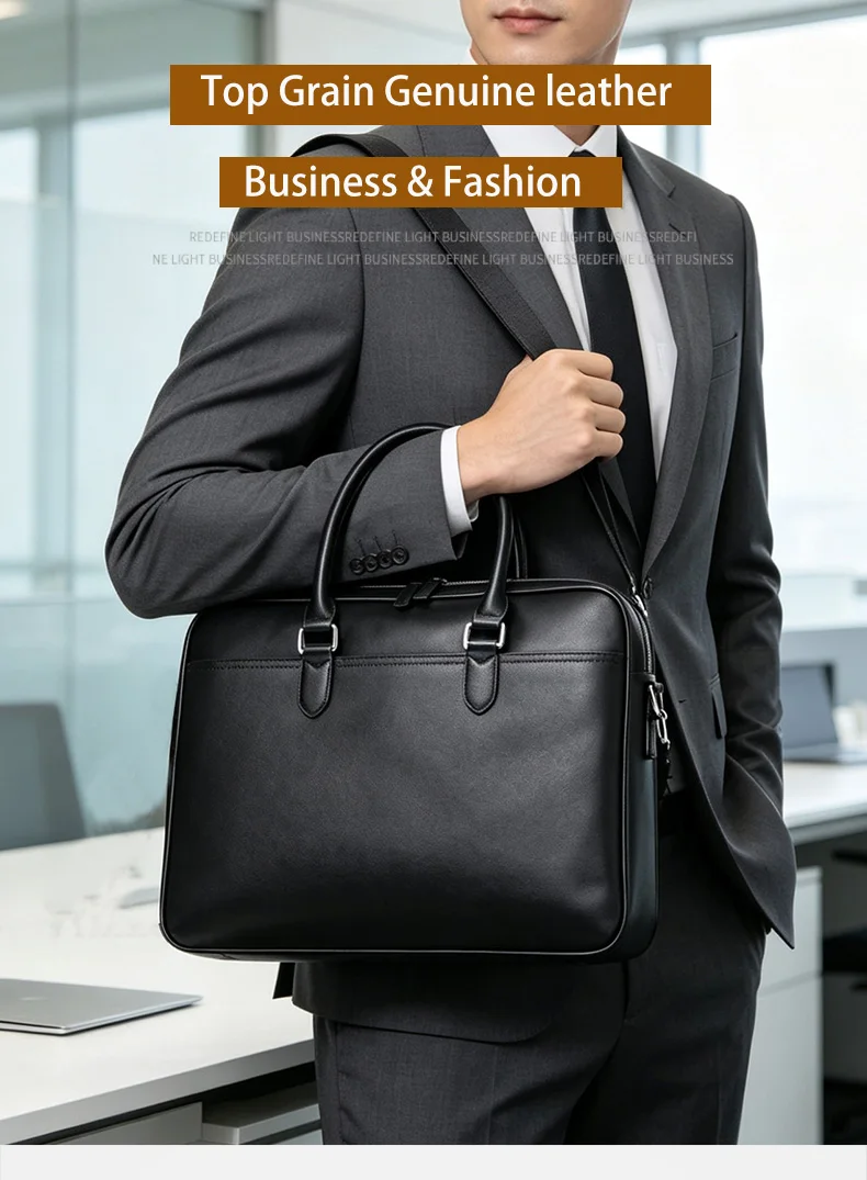 Genuine Leather Men's Briefcase Original Natural Cowhide Handbag Leisure Crossbody Bag Business Men Bag For Laptops