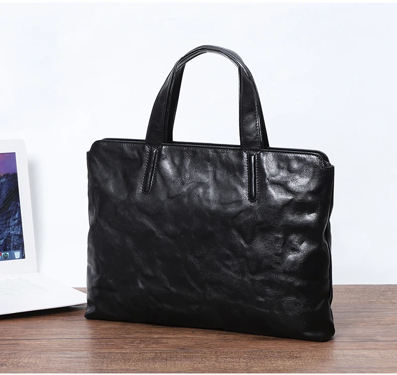 Thin / Light Briefcase for Men Laptop Bag Genuine Leather Handbag Male Shoulder/Crossbody Bag Documents Briefcase Handbags Men