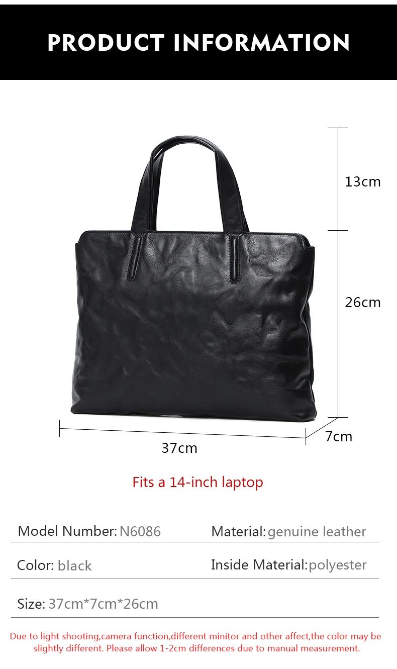 Thin / Light Briefcase for Men Laptop Bag Genuine Leather Handbag Male Shoulder/Crossbody Bag Documents Briefcase Handbags Men