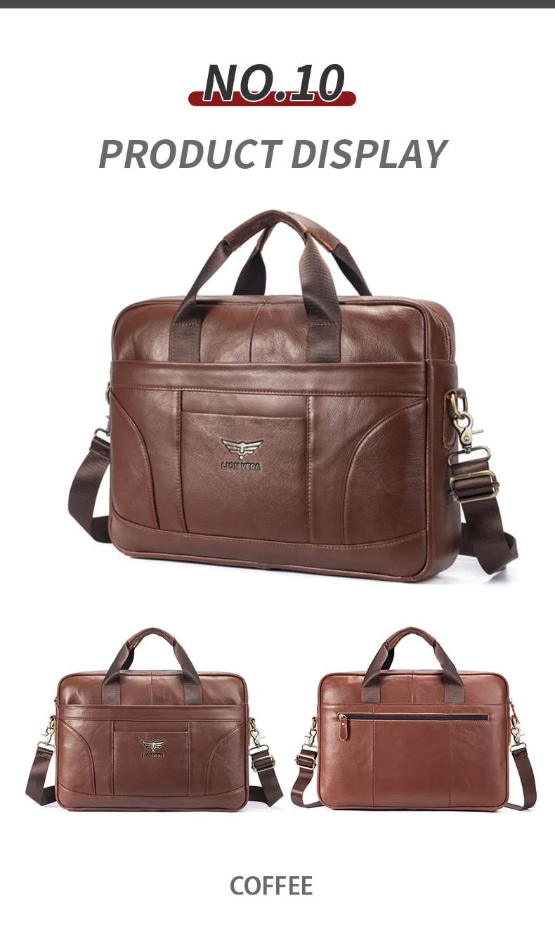 LION VERA Genuine Leather Bussiness Briefcases Black 15.6 inch Office Computer Bag For Men Luxury Handbags Laptop Briefcase Bags