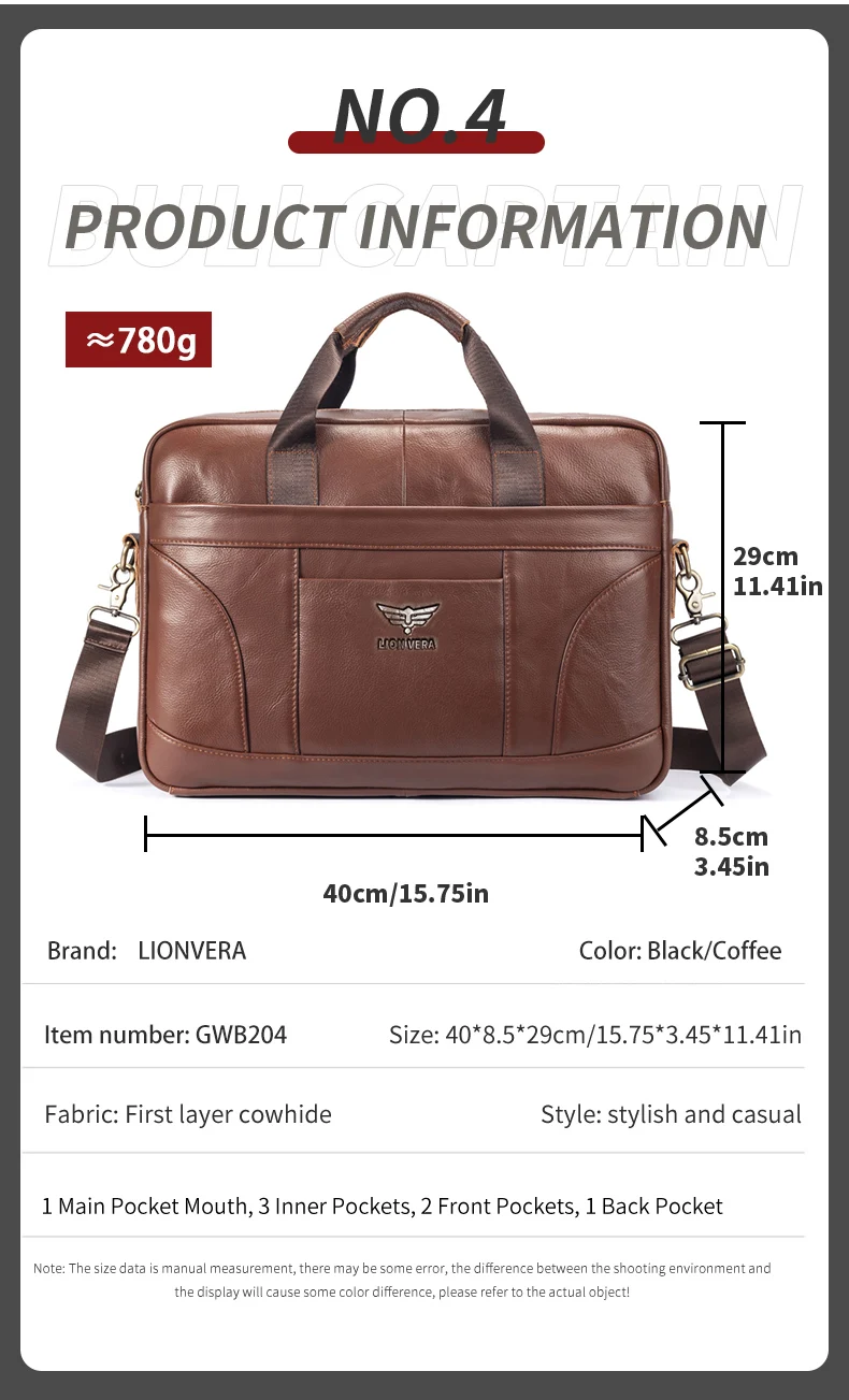 LION VERA Genuine Leather Bussiness Briefcases Black 15.6 inch Office Computer Bag For Men Luxury Handbags Laptop Briefcase Bags