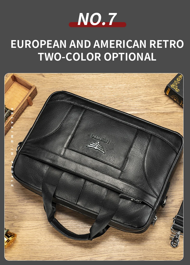 LION VERA Genuine Leather Bussiness Briefcases Black 15.6 inch Office Computer Bag For Men Luxury Handbags Laptop Briefcase Bags