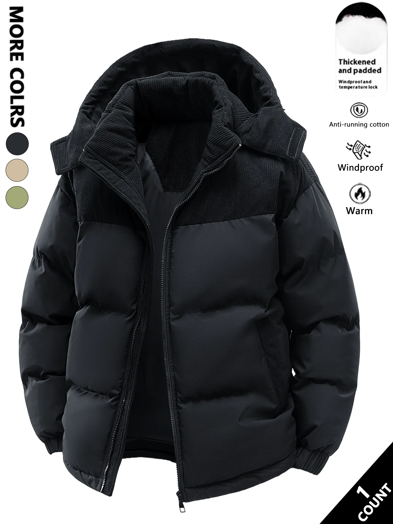 Men's Hooded Cotton Jacket, Heat-Retaining and Cold-Resistant, Windproof with Hood, Suitable for Daily Commuting, Outdoor Activities, Autumn and Winter Outings, Home Wear, Casual Gatherings with Friends, Short-Term Vacations