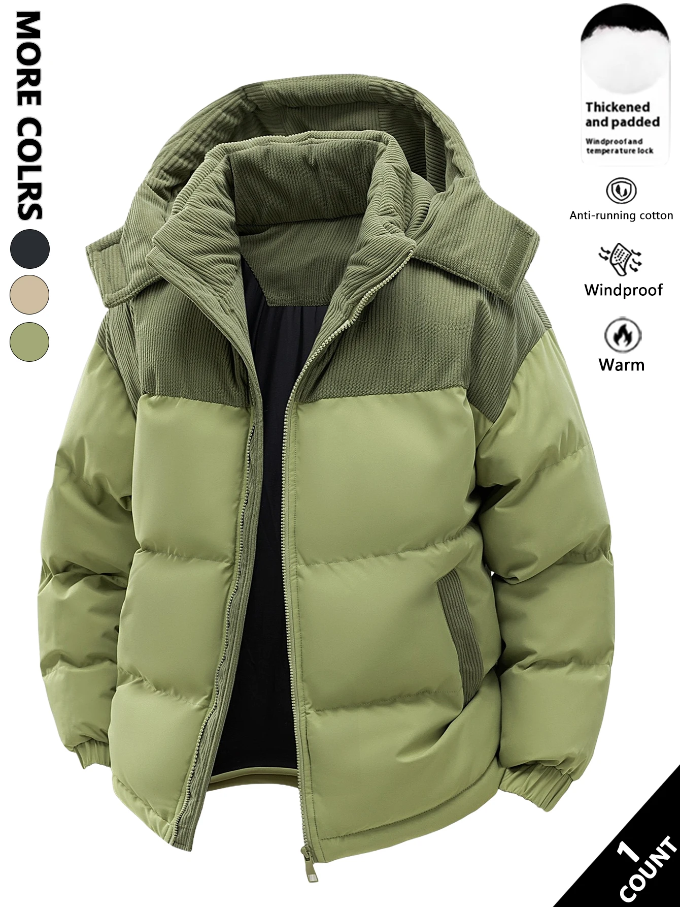 Men's Hooded Cotton Jacket, Heat-Retaining and Cold-Resistant, Windproof with Hood, Suitable for Daily Commuting, Outdoor Activities, Autumn and Winter Outings, Home Wear, Casual Gatherings with Friends, Short-Term Vacations