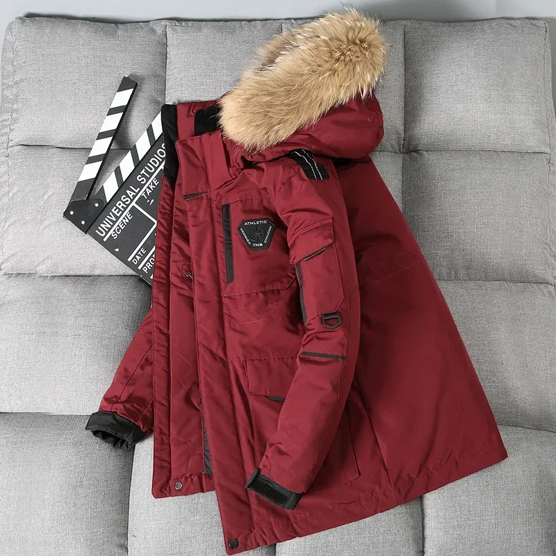Fur Collar Hooded Thick Winter Jacket -30 Degree White Duck Down Parkas Men Windproof Hooded Thicken Multi-pocket Down Coat