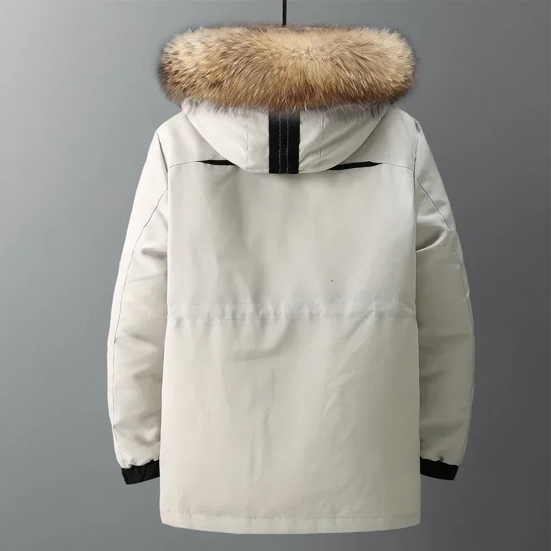 Fur Collar Hooded Thick Winter Jacket -30 Degree White Duck Down Parkas Men Windproof Hooded Thicken Multi-pocket Down Coat