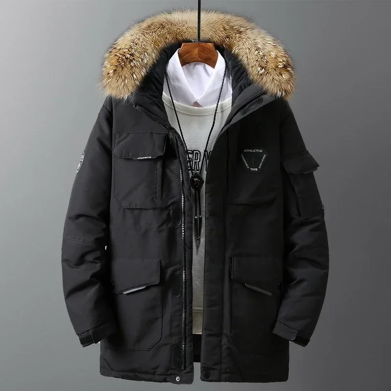 Fur Collar Hooded Thick Winter Jacket -30 Degree White Duck Down Parkas Men Windproof Hooded Thicken Multi-pocket Down Coat