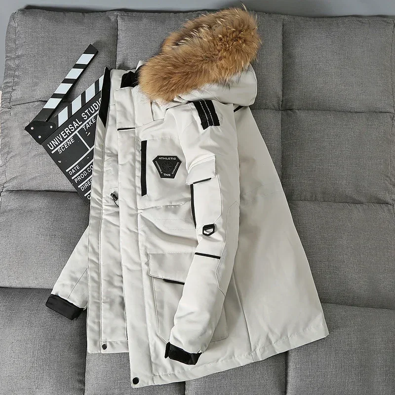 Fur Collar Hooded Thick Winter Jacket -30 Degree White Duck Down Parkas Men Windproof Hooded Thicken Multi-pocket Down Coat