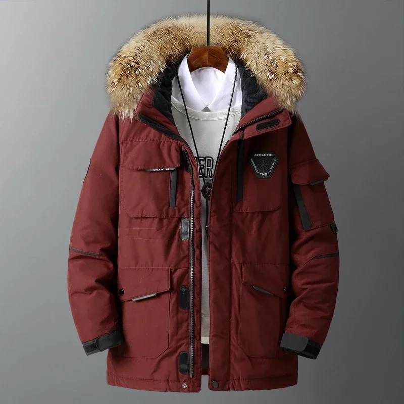 Fur Collar Hooded Thick Winter Jacket -30 Degree White Duck Down Parkas Men Windproof Hooded Thicken Multi-pocket Down Coat