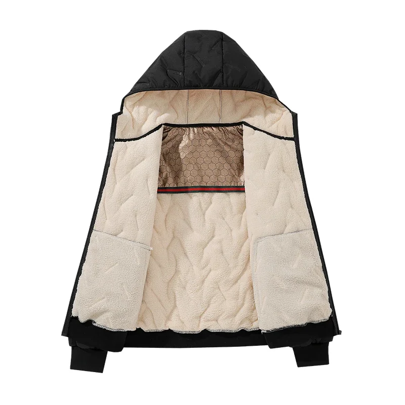 Men's Hooded Parka Winter Warm Thicken Fleece Windproof Coats Solid Color Padded Fashion Jacket Male Winter Thick Coats