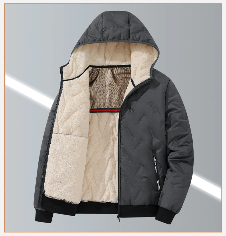 Men's Hooded Parka Winter Warm Thicken Fleece Windproof Coats Solid Color Padded Fashion Jacket Male Winter Thick Coats