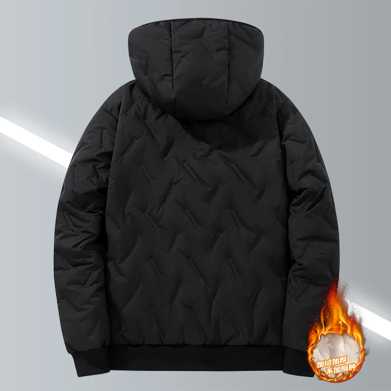 Men's Hooded Parka Winter Warm Thicken Fleece Windproof Coats Solid Color Padded Fashion Jacket Male Winter Thick Coats