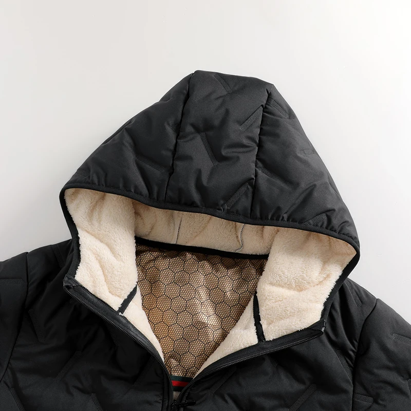 Men's Hooded Parka Winter Warm Thicken Fleece Windproof Coats Solid Color Padded Fashion Jacket Male Winter Thick Coats