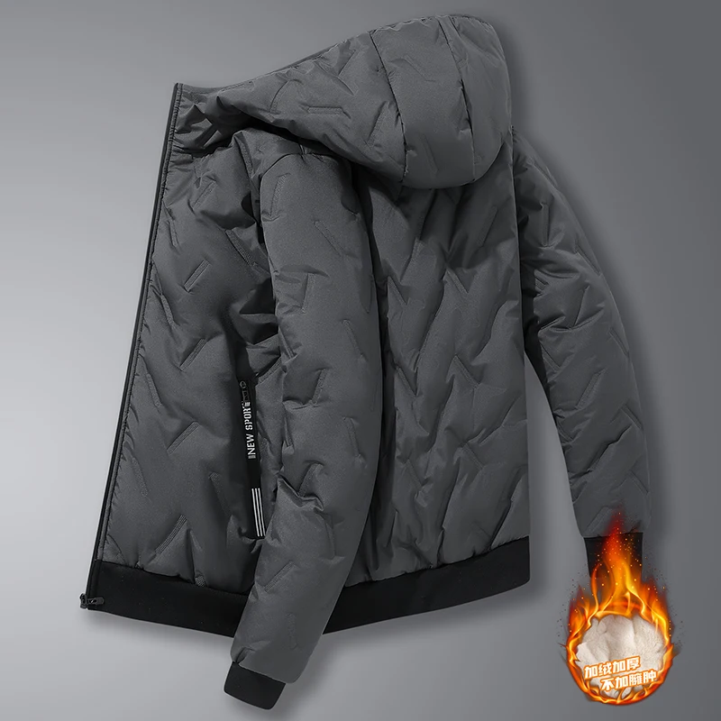 Men's Hooded Parka Winter Warm Thicken Fleece Windproof Coats Solid Color Padded Fashion Jacket Male Winter Thick Coats
