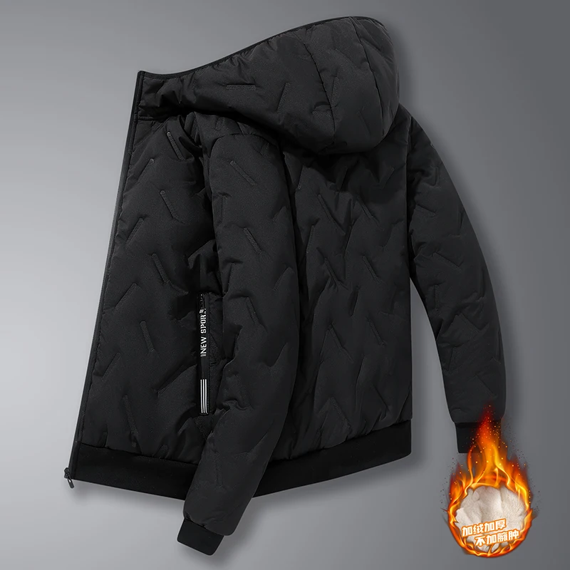 Men's Hooded Parka Winter Warm Thicken Fleece Windproof Coats Solid Color Padded Fashion Jacket Male Winter Thick Coats