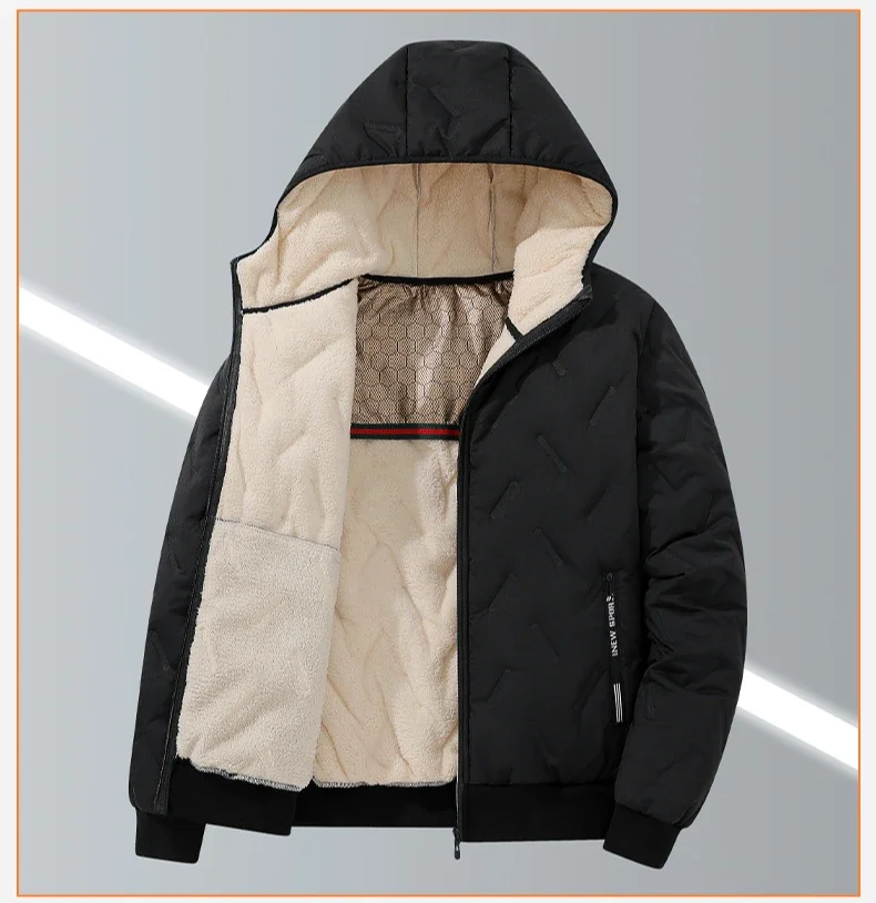 Men's Hooded Parka Winter Warm Thicken Fleece Windproof Coats Solid Color Padded Fashion Jacket Male Winter Thick Coats