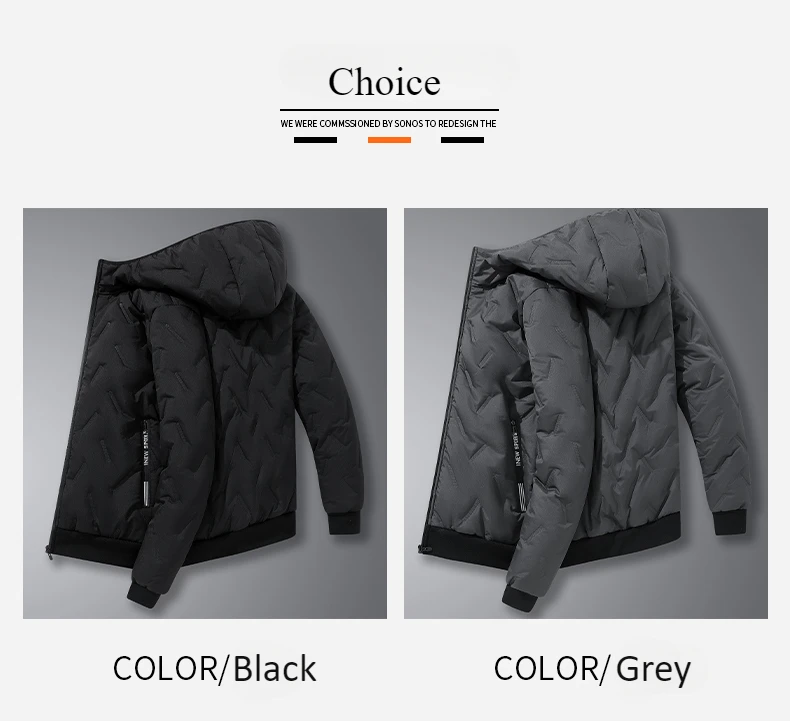 Men's Hooded Parka Winter Warm Thicken Fleece Windproof Coats Solid Color Padded Fashion Jacket Male Winter Thick Coats