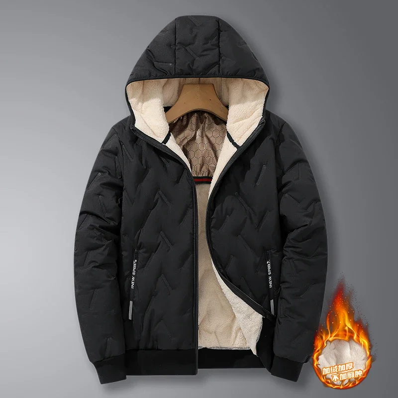 Men's Hooded Parka Winter Warm Thicken Fleece Windproof Coats Solid Color Padded Fashion Jacket Male Winter Thick Coats