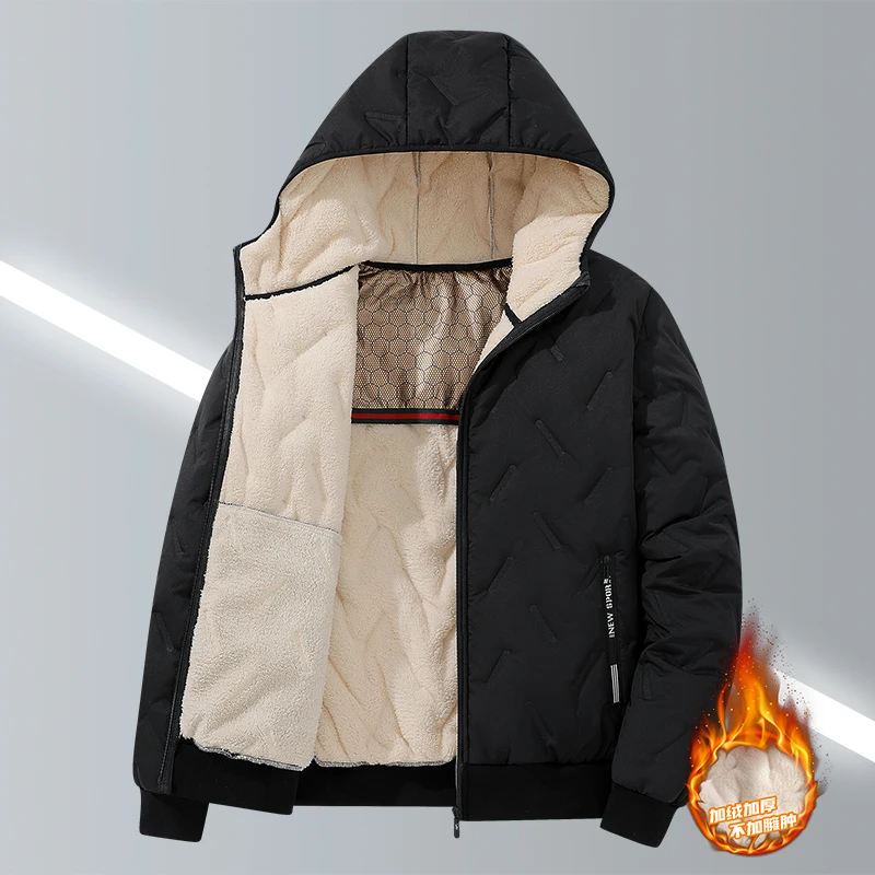 Men's Hooded Parka Winter Warm Thicken Fleece Windproof Coats Solid Color Padded Fashion Jacket Male Winter Thick Coats