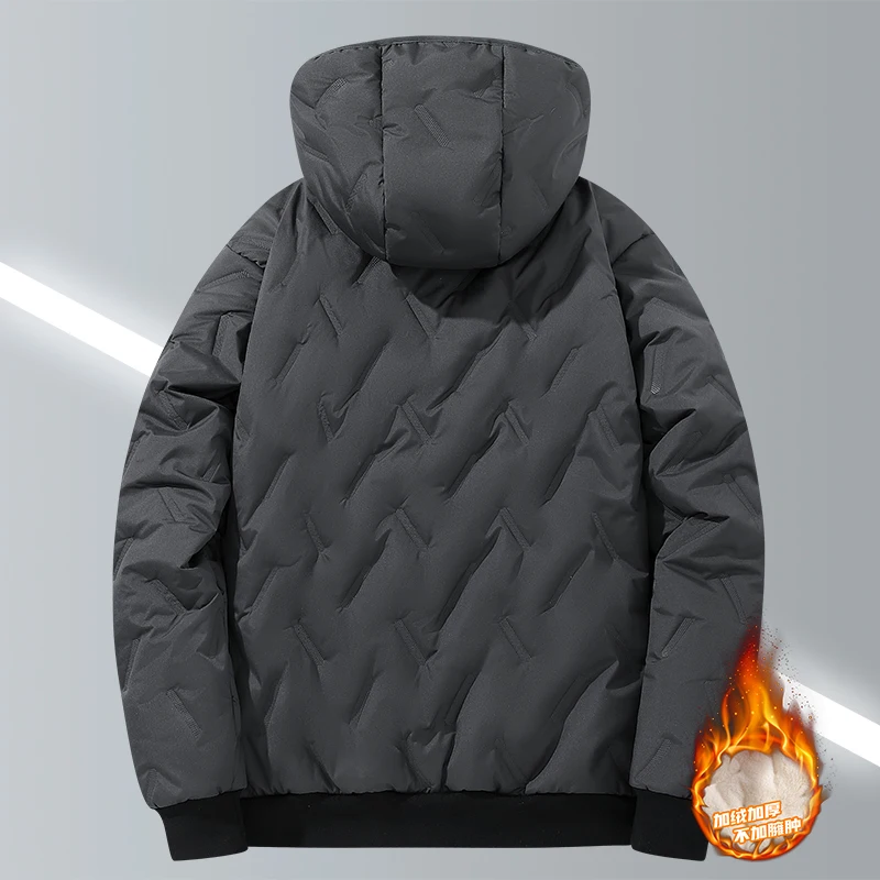Men's Hooded Parka Winter Warm Thicken Fleece Windproof Coats Solid Color Padded Fashion Jacket Male Winter Thick Coats
